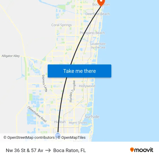 Nw 36 St & 57 Av to Boca Raton, FL map