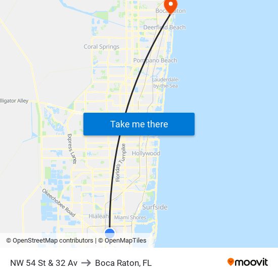 NW 54 St & 32 Av to Boca Raton, FL map