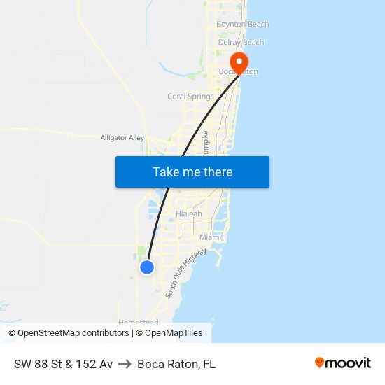 SW 88 St & 152 Av to Boca Raton, FL map