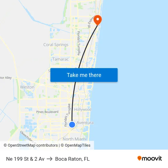 Ne 199 St & 2 Av to Boca Raton, FL map