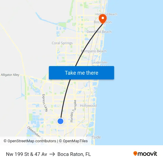 Nw 199 St & 47 Av to Boca Raton, FL map