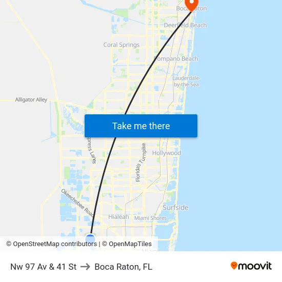 Nw 97 Av & 41 St to Boca Raton, FL map