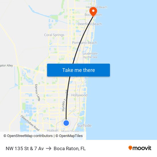 NW 135 St & 7 Av to Boca Raton, FL map