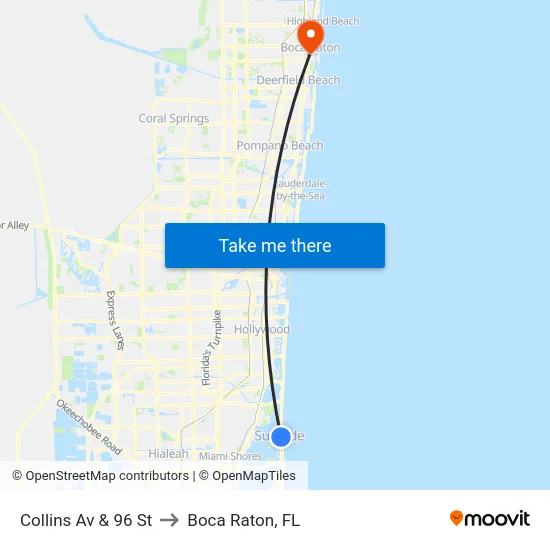 Collins Av & 96 St to Boca Raton, FL map
