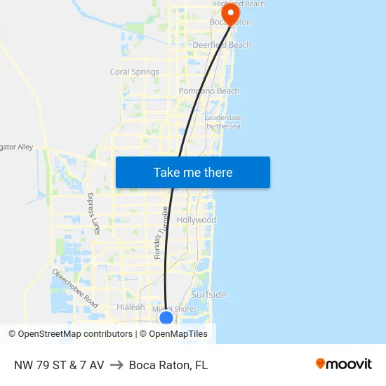 Nw 79 St & 7 Av to Boca Raton, FL map