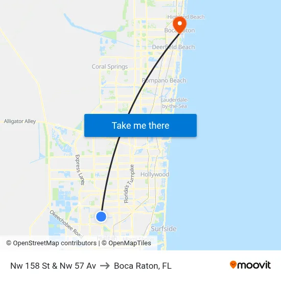 Nw 158 St & Nw 57 Av to Boca Raton, FL map