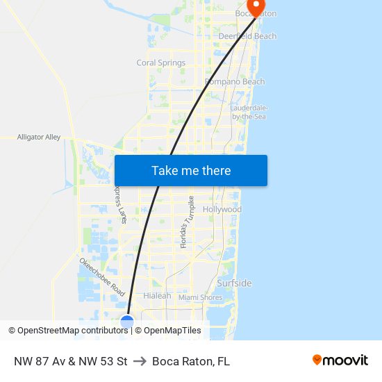 NW 87 Av & NW 53 St to Boca Raton, FL map