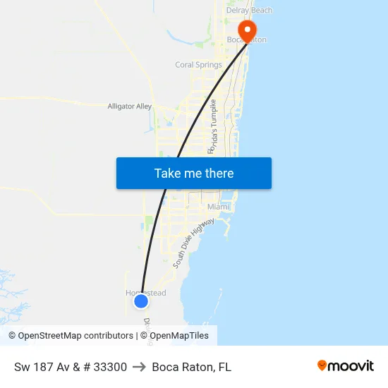 Sw 187 Av & # 33300 to Boca Raton, FL map
