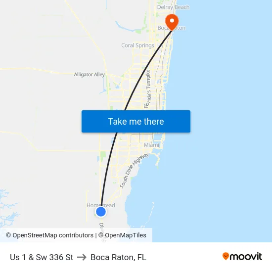 Us 1 & Sw 336 St to Boca Raton, FL map