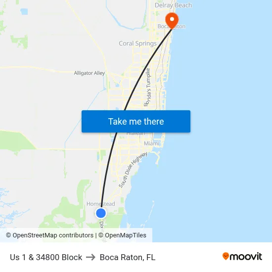 Us 1 & 34800 Block to Boca Raton, FL map