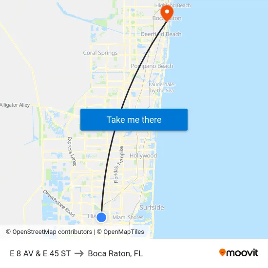 E 8 Av & E 45 St to Boca Raton, FL map