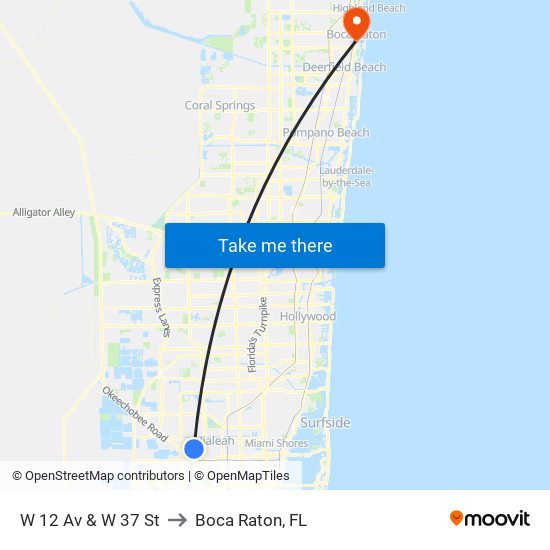 W 12 Av & W 37 St to Boca Raton, FL map