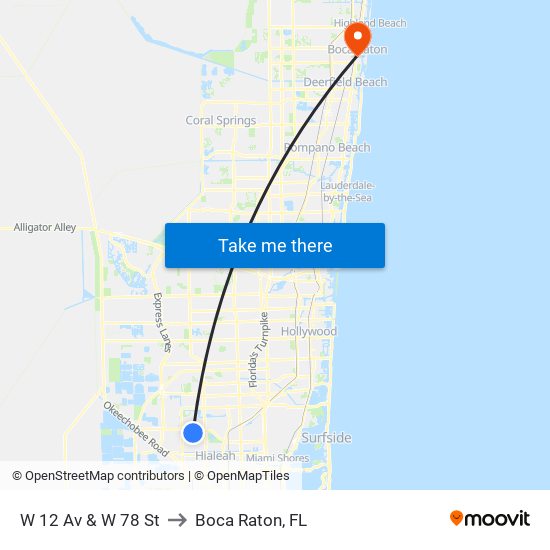 W 12 Av & W 78 St to Boca Raton, FL map
