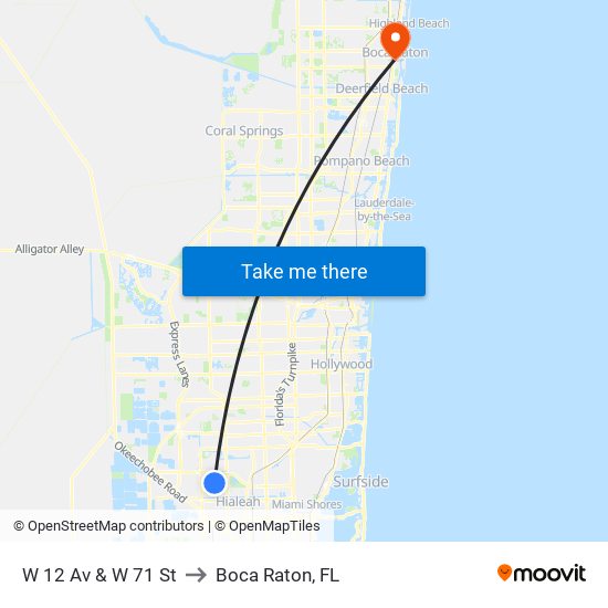 W 12 Av & W 71 St to Boca Raton, FL map