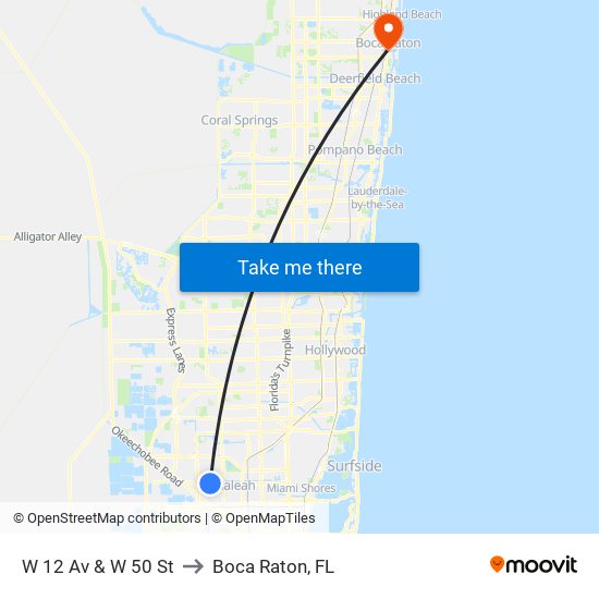 W 12 Av & W 50 St to Boca Raton, FL map