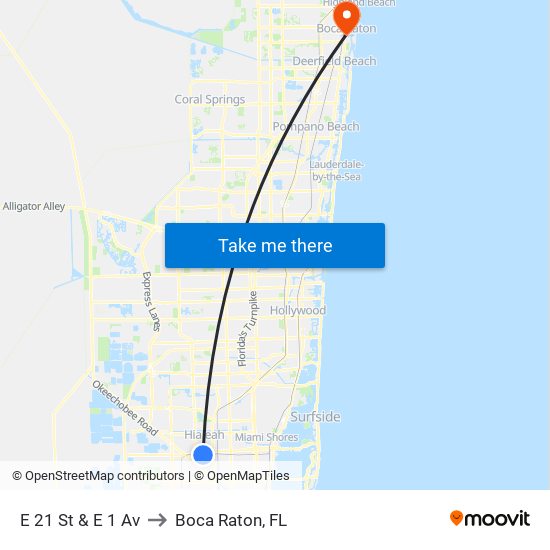 E 21 St & E 1 Av to Boca Raton, FL map