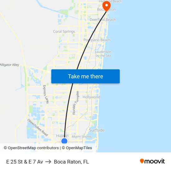 E 25 St & E 7 Av to Boca Raton, FL map