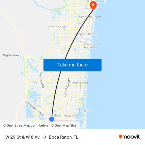 W 29 St & W 8 Av to Boca Raton, FL map