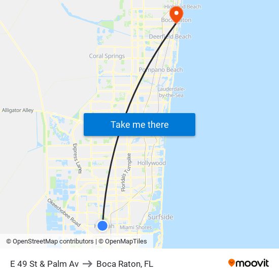 E 49 St & Palm Av to Boca Raton, FL map
