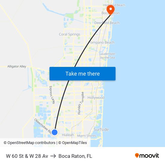 W 60 St & W 28 Av to Boca Raton, FL map