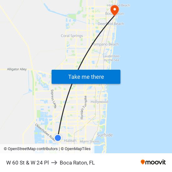W 60 St & W 24 Pl to Boca Raton, FL map