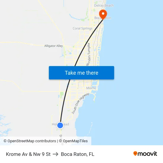 Krome Av & Nw 9 St to Boca Raton, FL map