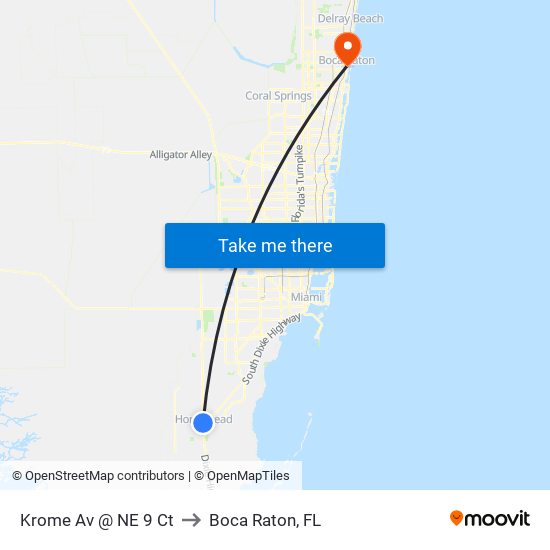 Krome Av @ NE 9 Ct to Boca Raton, FL map