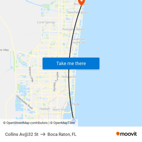 Collins Av@32 St to Boca Raton, FL map