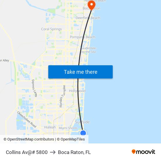 Collins Av@# 5800 to Boca Raton, FL map