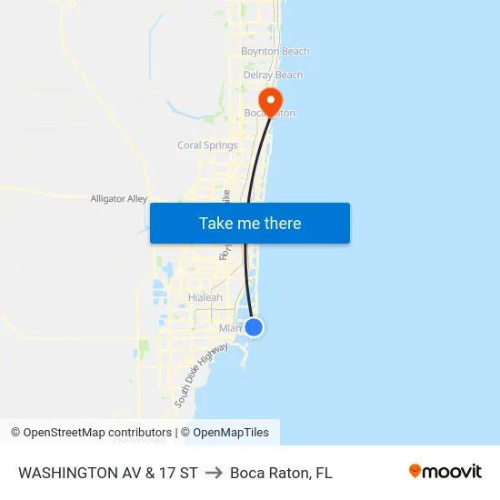 Washington Av & 17 St to Boca Raton, FL map