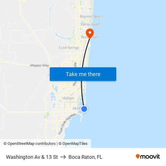 Washington Av & 13 St to Boca Raton, FL map