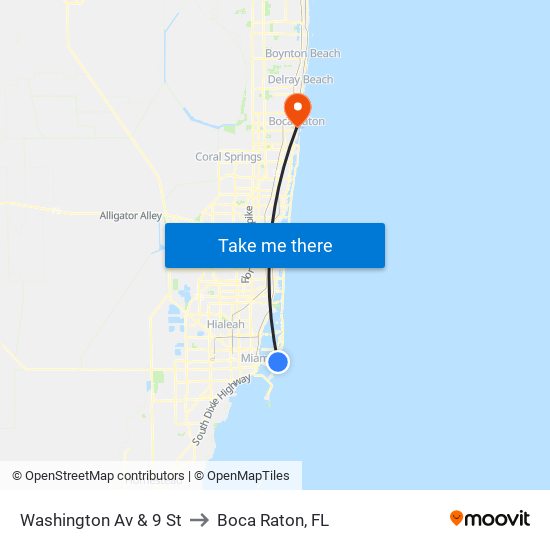 Washington Av & 9 St to Boca Raton, FL map