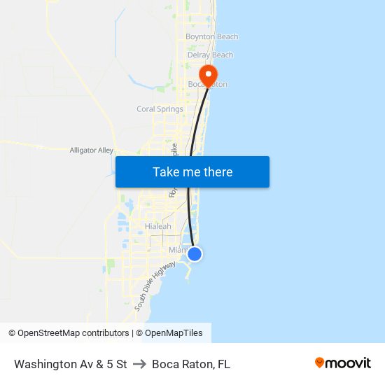 Washington Av & 5 St to Boca Raton, FL map
