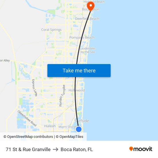 71 St & Rue Granville to Boca Raton, FL map