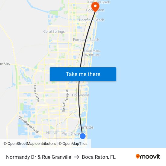 Normandy Dr & Rue Granville to Boca Raton, FL map