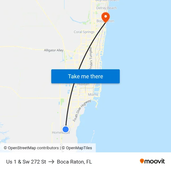 Us 1 & Sw 272 St to Boca Raton, FL map