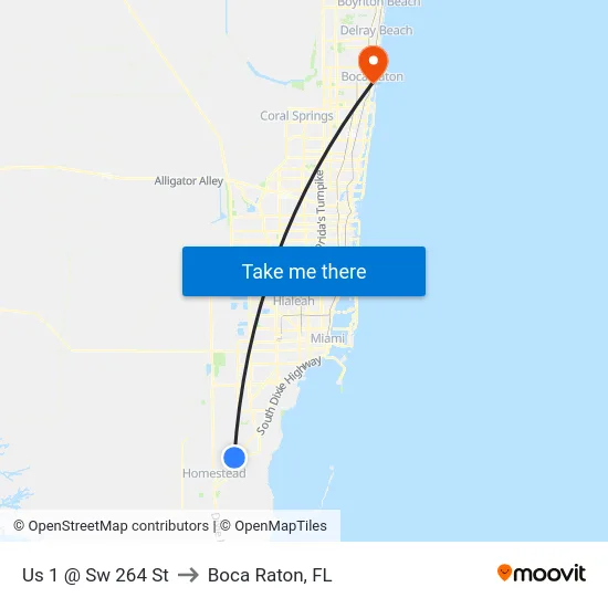 Us 1 @ Sw 264 St to Boca Raton, FL map