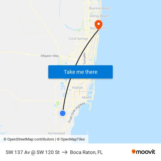 SW 137 Av @ SW 120 St to Boca Raton, FL map