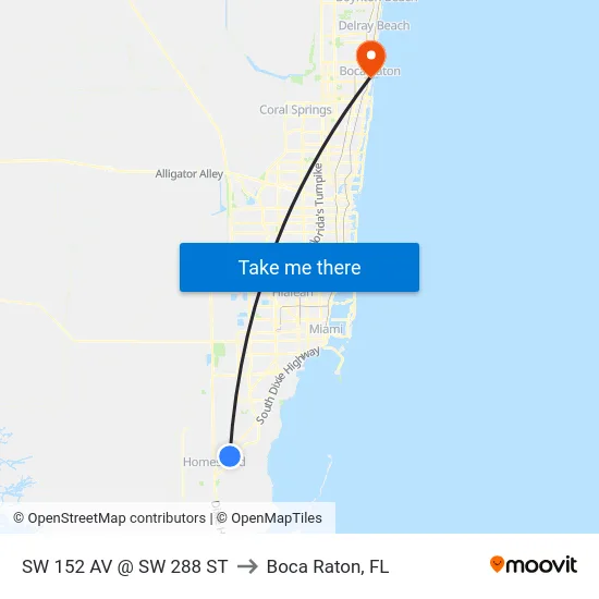 Sw 152 Av @ Sw 288 St to Boca Raton, FL map