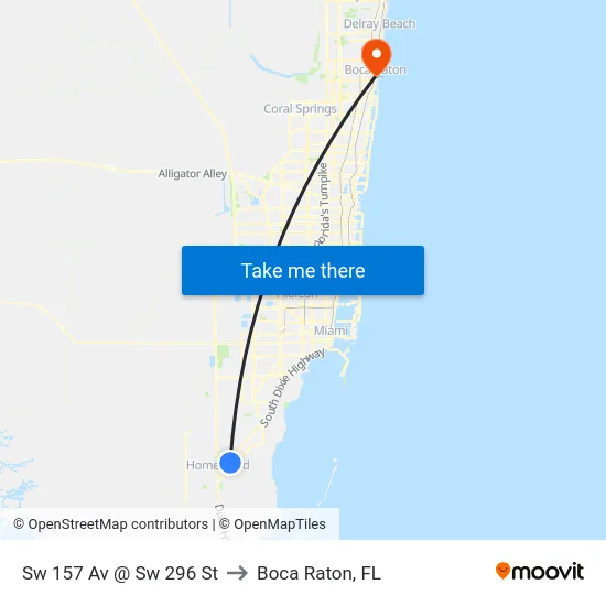 Sw 157 Av @ Sw 296 St to Boca Raton, FL map