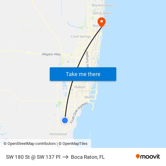 SW 180 St @ SW 137 Pl to Boca Raton, FL map