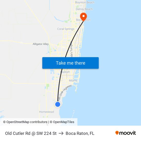 Old Cutler Rd @ SW 224 St to Boca Raton, FL map