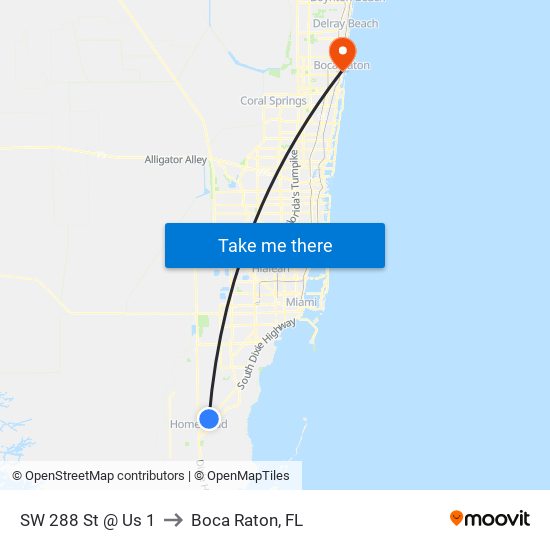 SW 288 St @ Us 1 to Boca Raton, FL map