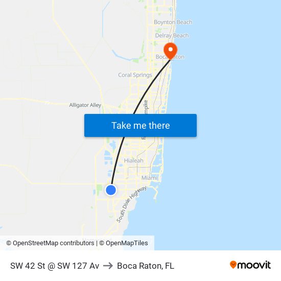 SW 42 St @ SW 127 Av to Boca Raton, FL map