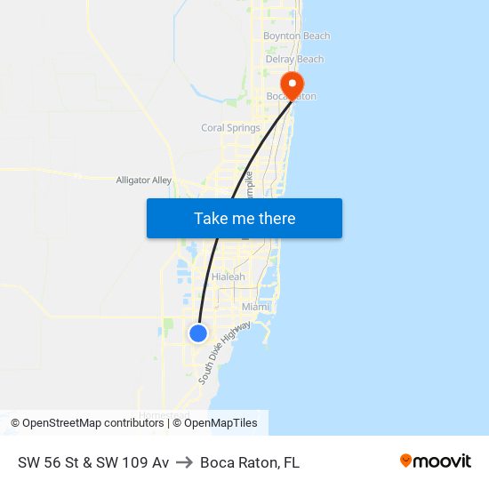 SW 56 St & SW 109 Av to Boca Raton, FL map