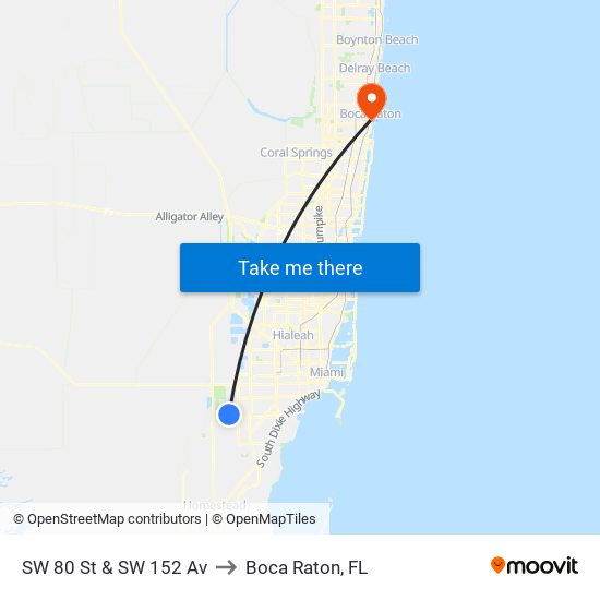 SW 80 St & SW 152 Av to Boca Raton, FL map