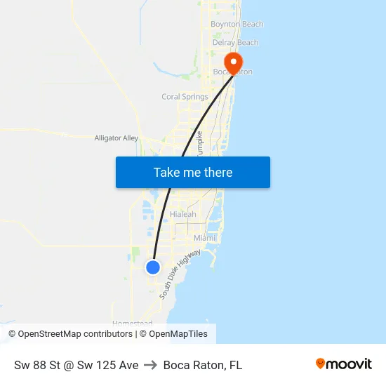 Sw 88 St @ Sw 125 Ave to Boca Raton, FL map