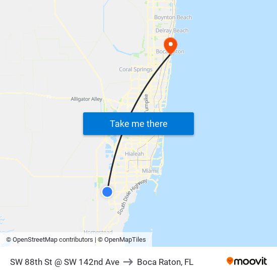 SW 88th St @ SW 142nd Ave to Boca Raton, FL map