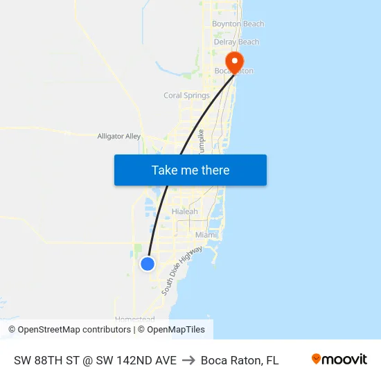 Sw 88 St @ Sw 142 Ave to Boca Raton, FL map