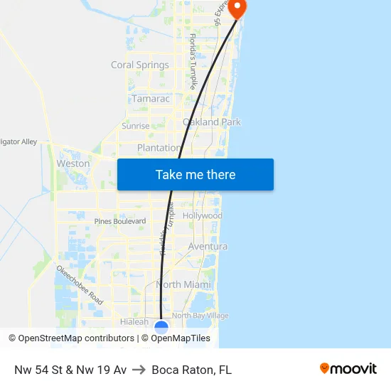 Nw 54 St & Nw 19 Av to Boca Raton, FL map
